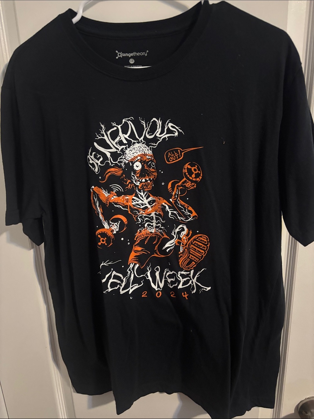 Orangetheory Black Short-Sleeve Tee with Orange & White Skeleton Runner Graphic